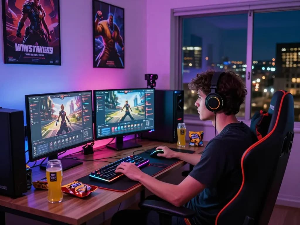 Engaging gaming setup showcasing winstrike69 experience with vibrant atmosphere and gaming accessories.
