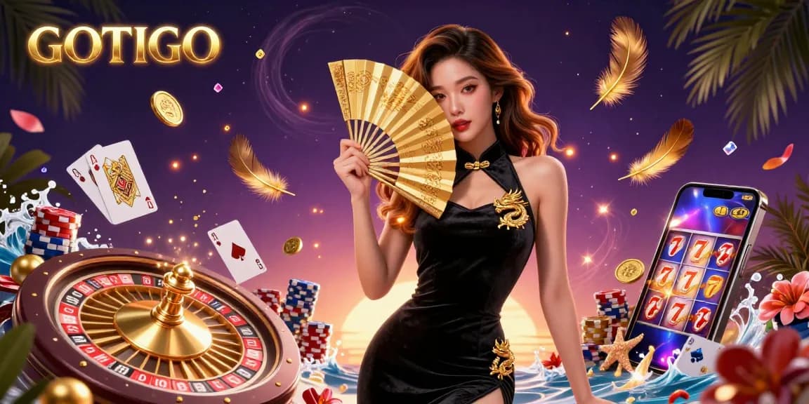 Menangkan besar di kasino GOTOTO dengan ilustrasi menarik dari seorang wanita elegan, roda roulette, dan koin yang bersinar.