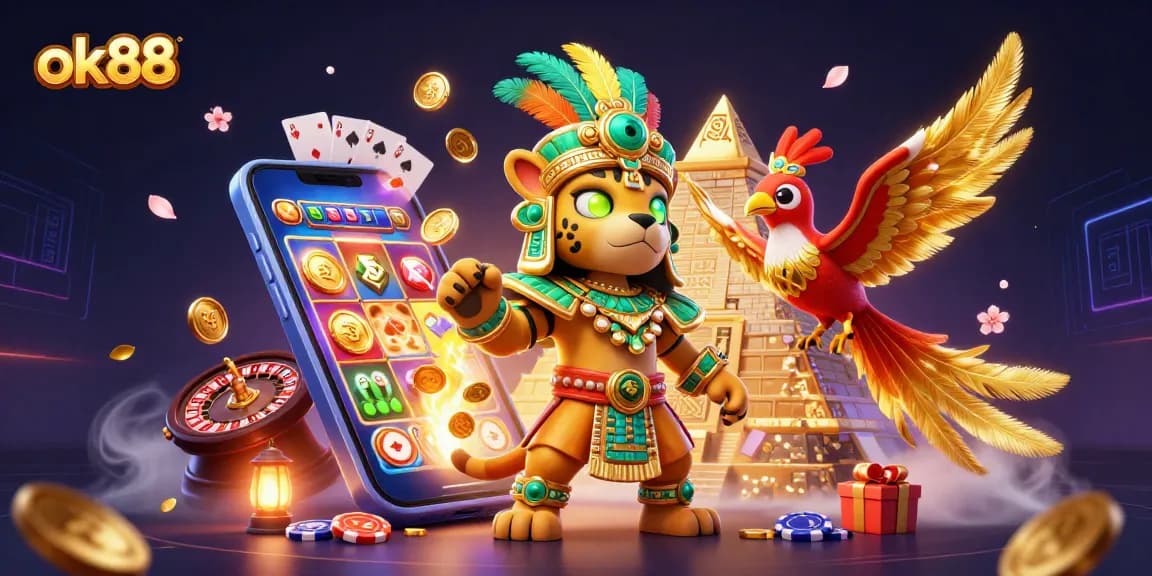 Try your luck with ok88 for thrilling casino excitement, featuring vibrant 3D elements and characters.