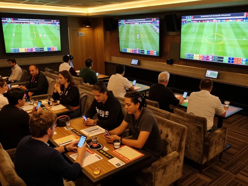 Socolive sports fans engaged in betting excitement at a luxurious lounge