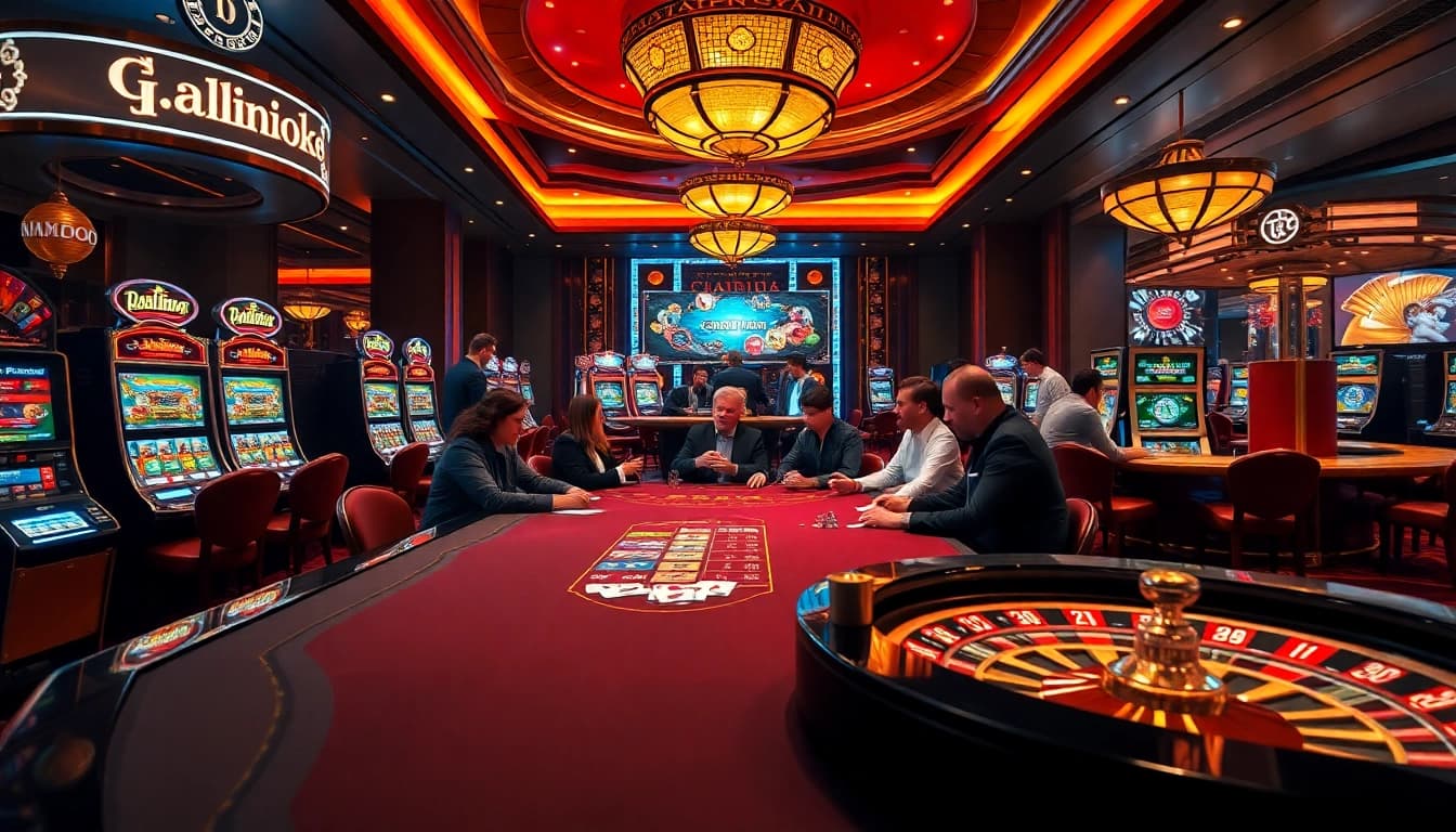 Experience exhilarating gaming with MMOO in a vibrant casino setting, featuring tables and slot machines.