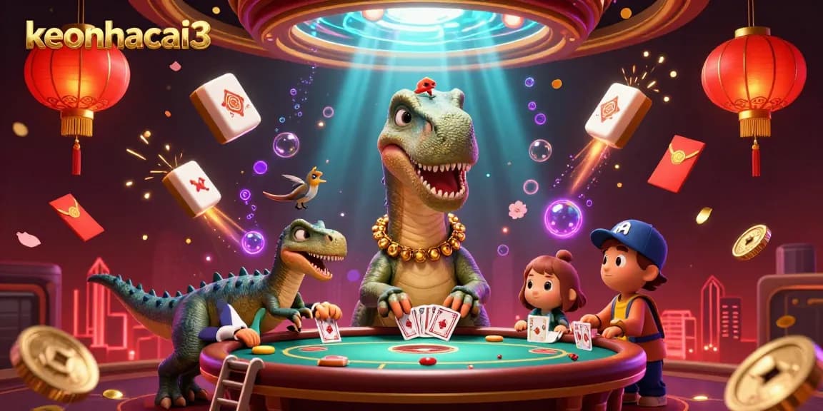 Engage with keonhacai3 in a vibrant 3D illustration showcasing the excitement of casino gaming.