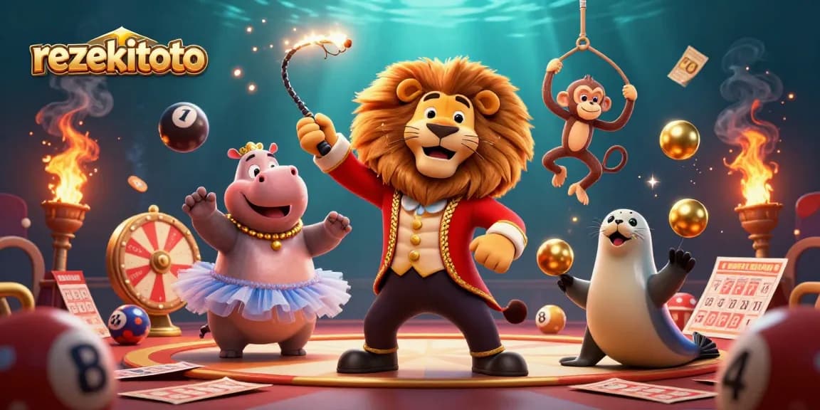Experience excitement with rezekitoto's vibrant lottery game scene featuring animated characters.
