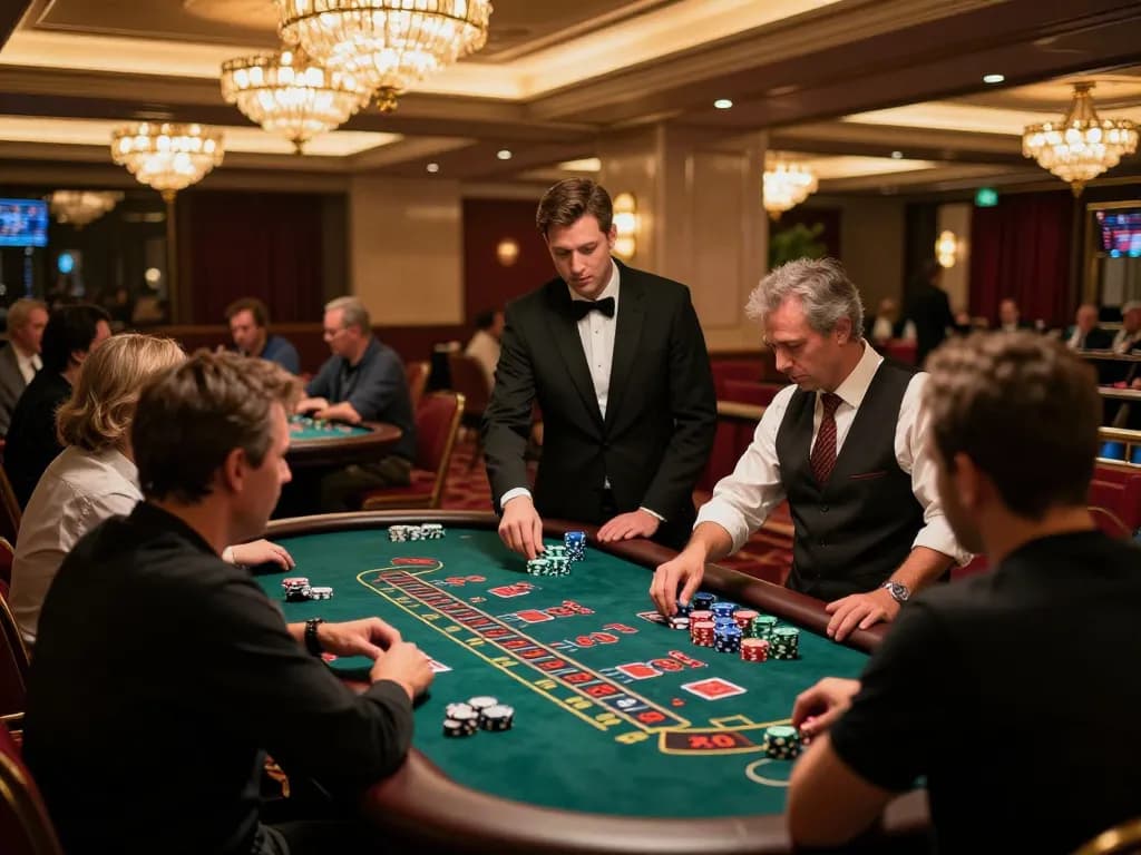 XX88 players placing bets at an upscale casino blackjack table, capturing the excitement of high-stakes gaming.
