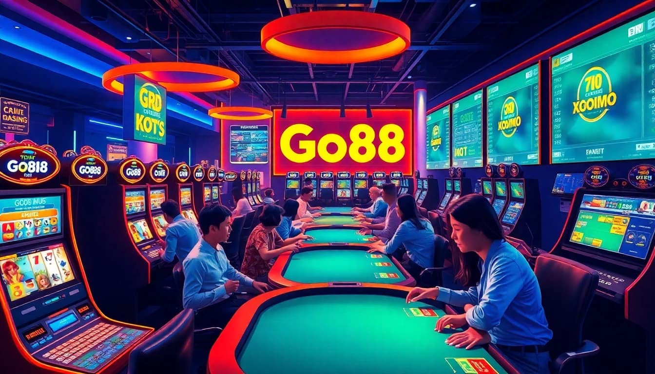 Exciting Go88 online gaming scene featuring diverse players enjoying casino games in a vibrant environment.