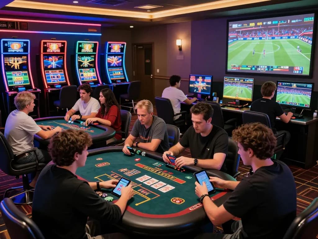 Exciting gaming scene at Rikvip's online casino, showcasing diverse players and engaging live dealers in a vibrant atmosphere.
