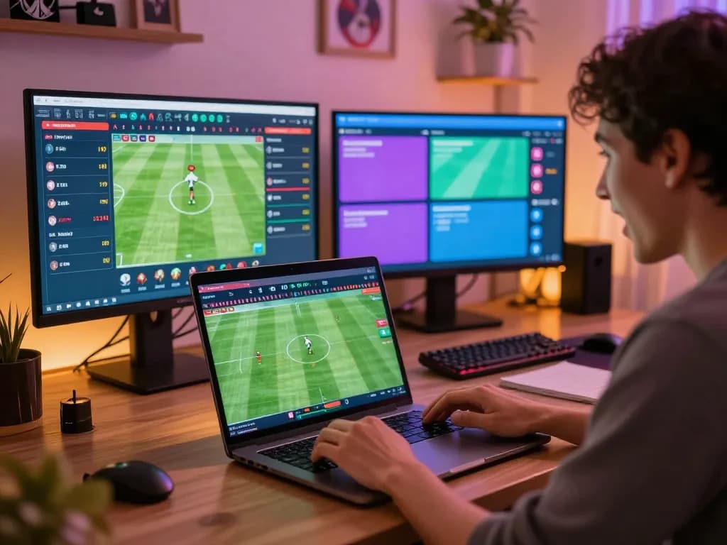 Placing bets on exciting 7meter Judi Bola football matches in a cozy home setup.