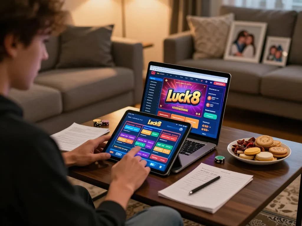 Engaging gameplay on Luck8 app in a cozy home environment with betting activities