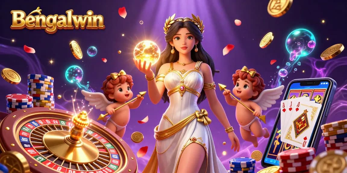 Bengalwin offers thrilling casino vibes with a goddess, cherubs, and dynamic slot game elements.