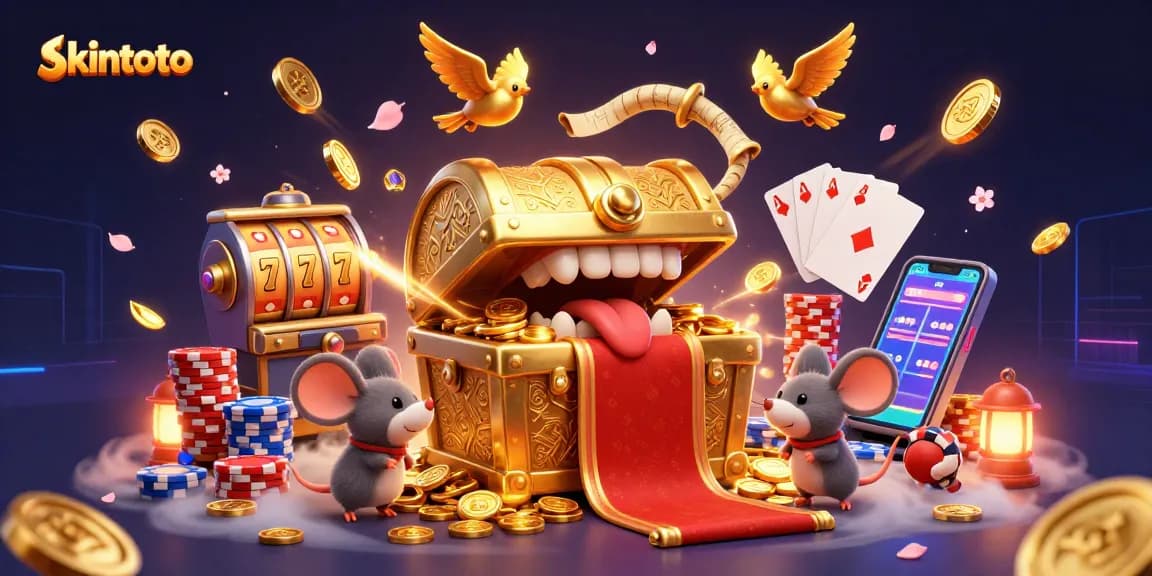 skintoto meraih keberuntungan dengan mesin slot dan tumpukan chip poker yang menarik