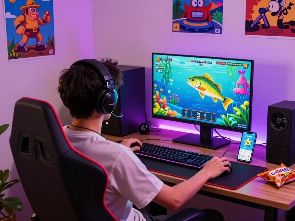 79King gaming experience with player immersed in vibrant fishing game atmosphere.