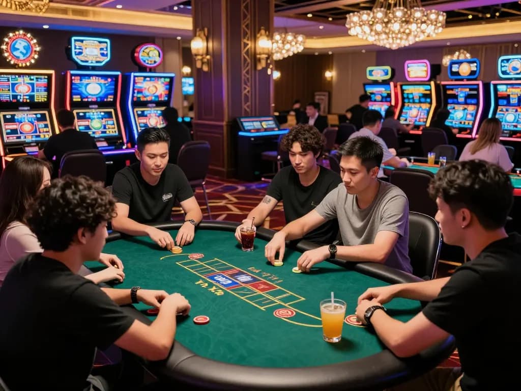 Exciting gaming lounge at B52 Club showcasing players engaged in Tài Xỉu, while exploring the latest link b52club mới nhất for online gaming.