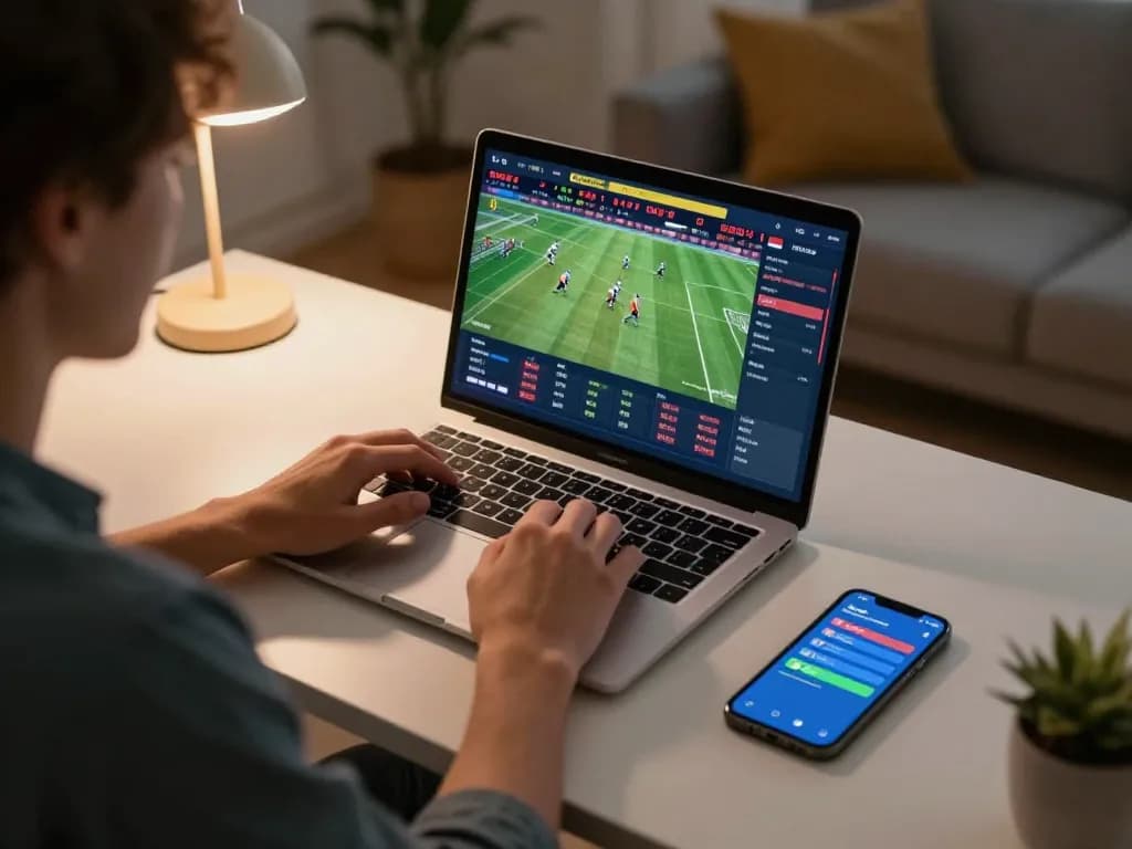 W88 user engaging with live sports betting interface on a laptop for a dynamic online gaming experience.