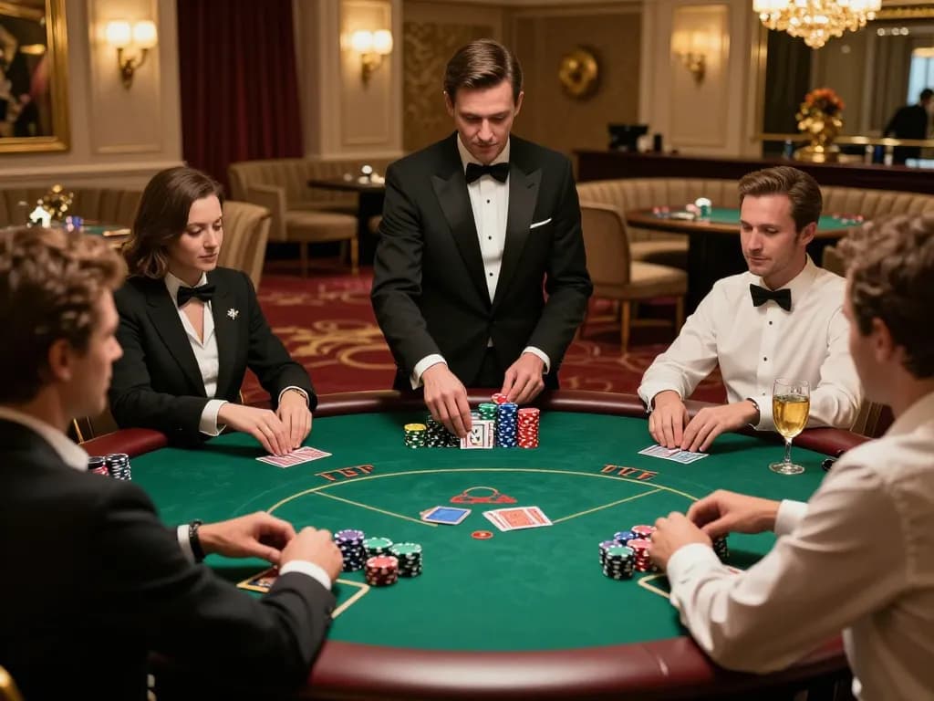Engaging poker game scene at a luxury casino featuring 88aa brand, with players and vibrant chips.