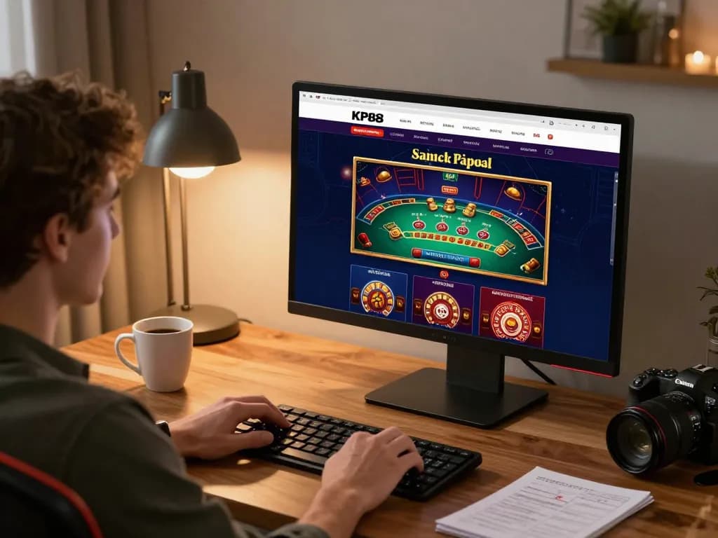 Expertly strategizing on KP88 while enjoying a cozy home casino gaming experience.