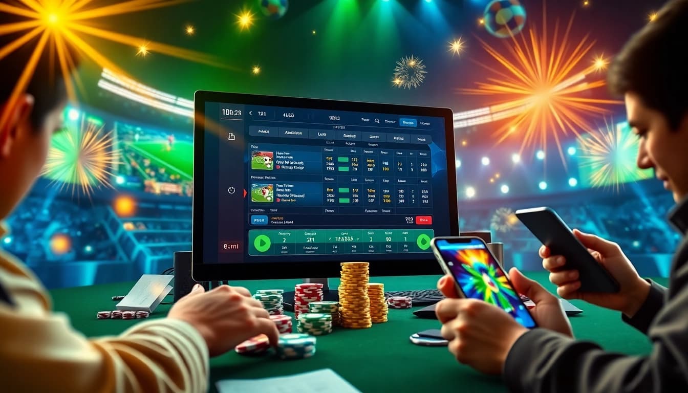 Engaging in Judi Bola online betting with a vibrant interface and live soccer match displays.