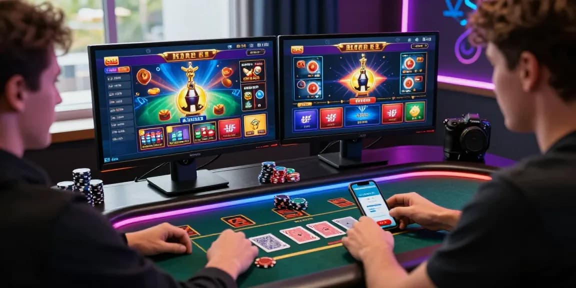Experience the excitement of a credit card casino with vibrant gaming screens, lively decor, and enthusiastic players.