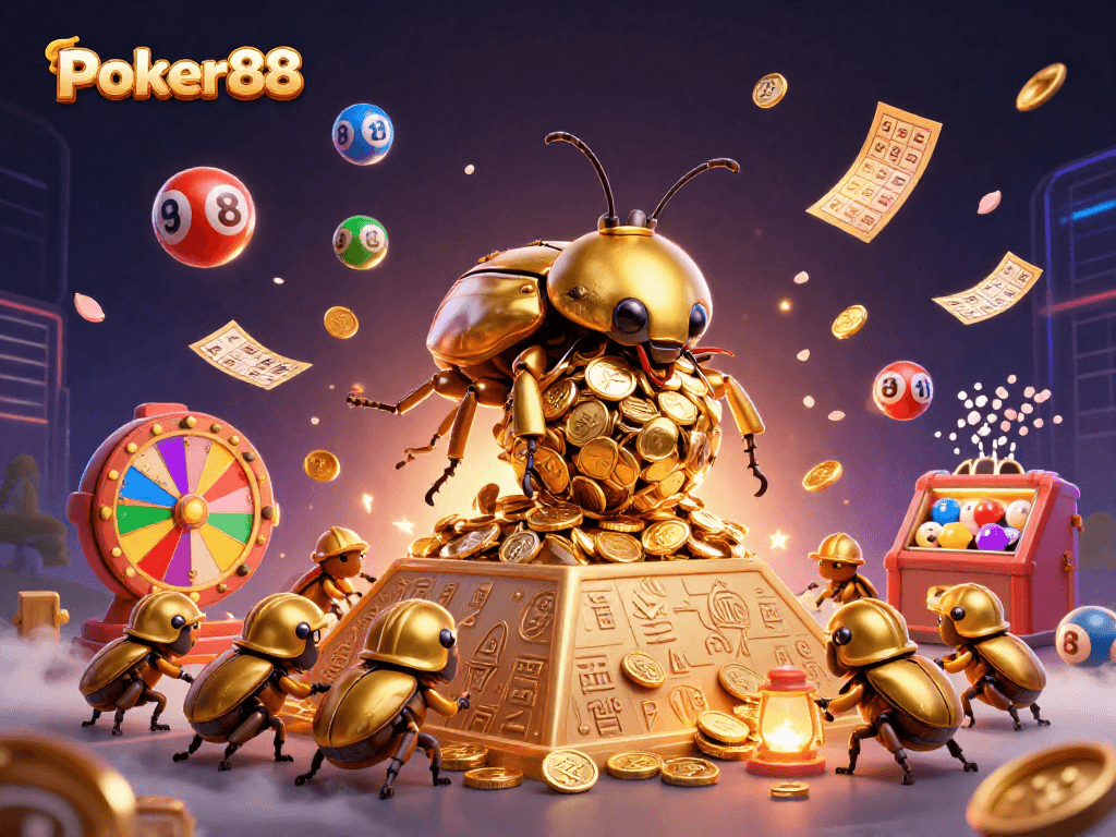 Engage with Poker88's thrilling online games experience through a vibrant 3D illustration.