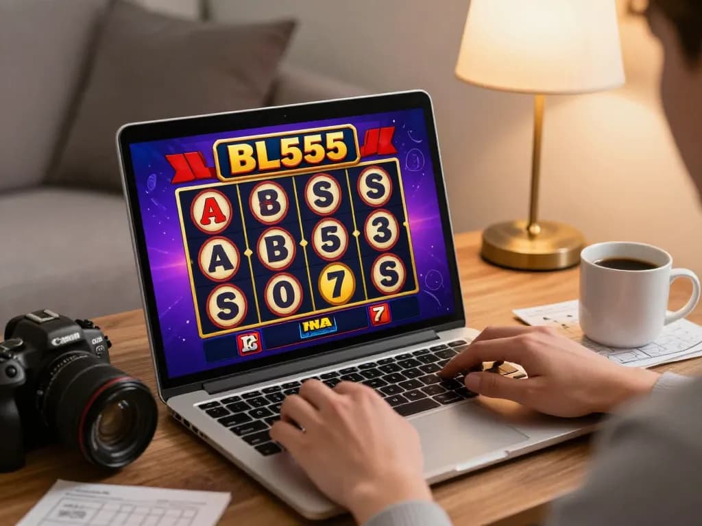 Engaged player strategizing and betting in BL555 online casino setup at home, showcasing a cozy gaming atmosphere.