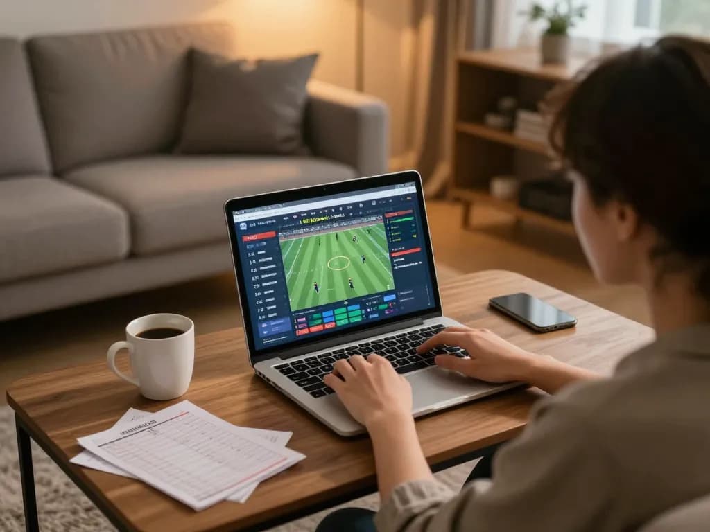 Engaging in sports betting online with trang cá cược bóng đá, highlighting focused gameplay.