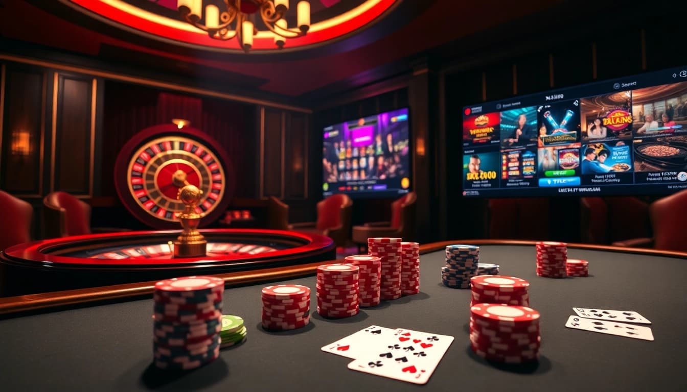 Engage with nhà cái XX88 at a vibrant casino table, featuring poker chips and cards for exciting gameplay.