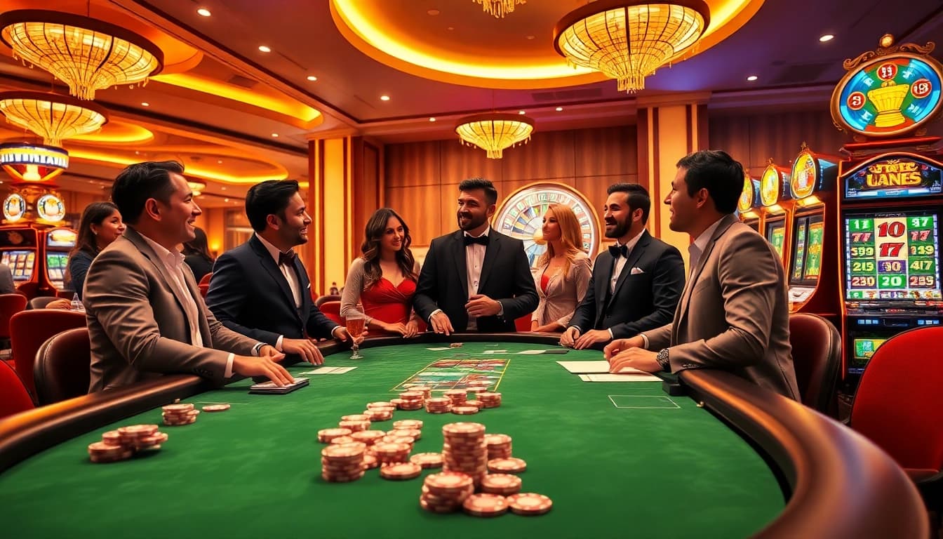 Experience the thrilling atmosphere of 68VIP with vibrant casino games and eager gamblers.