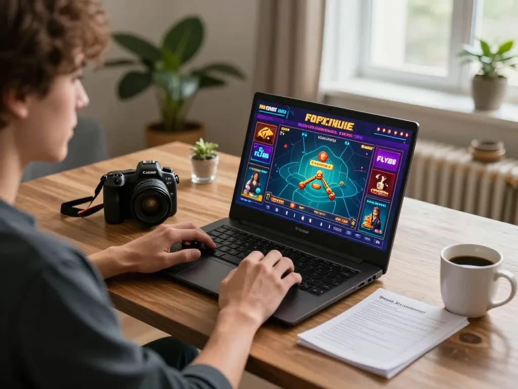 Player enjoying FLY88 live dealer game on laptop in a cozy home setup.