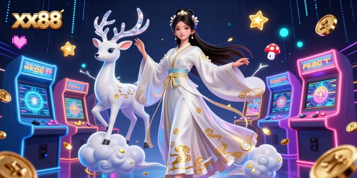 Win big at xx88 with vibrant gaming scenes featuring captivating characters and exciting casino elements.