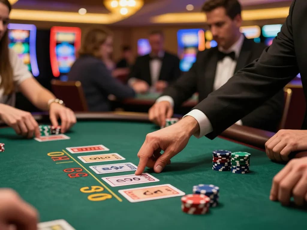 Players strategizing at dash88 blackjack tables during a lively casino session.