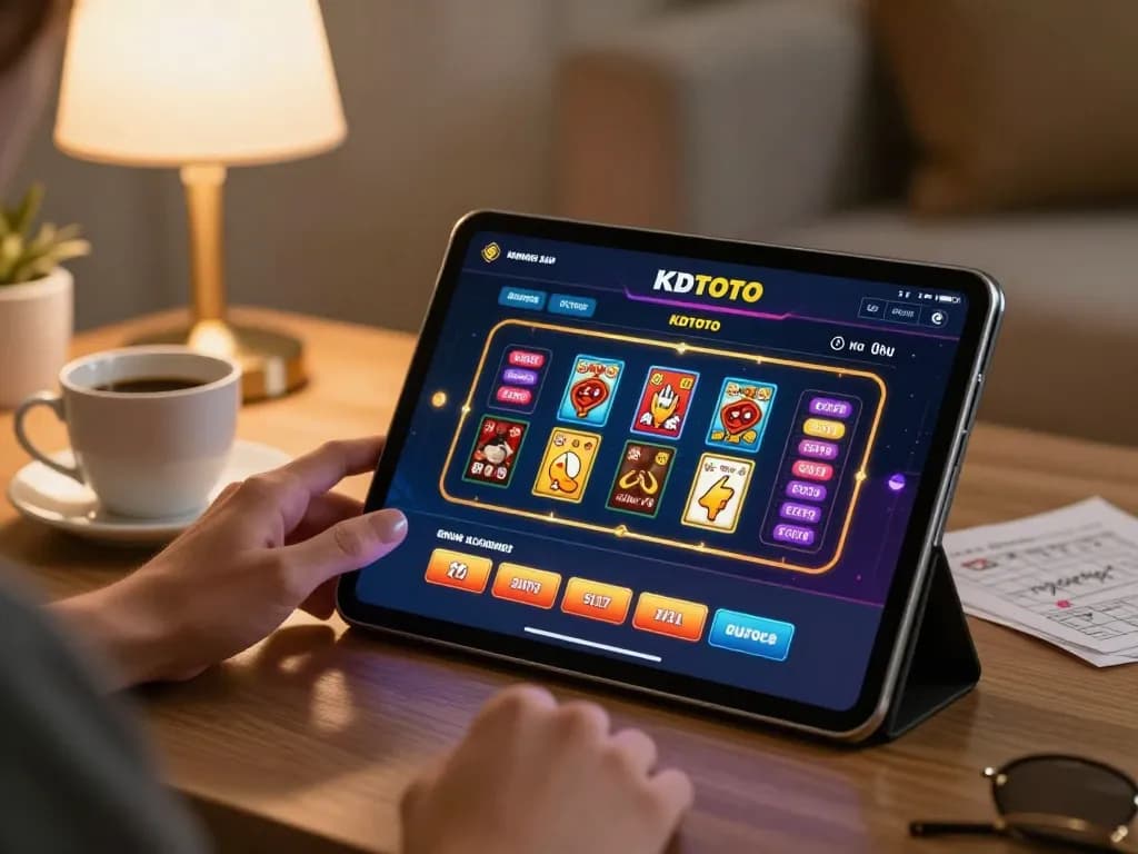 KDTOTO player engaging with online gaming interface on tablet, highlighting strategic betting.