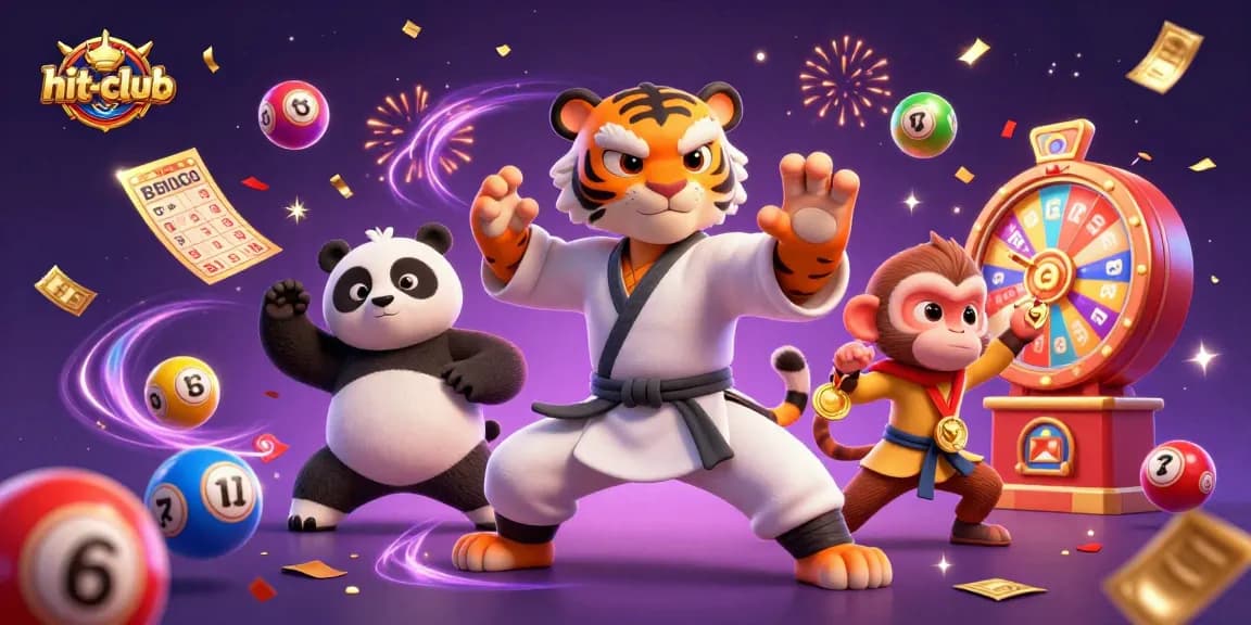 Join the hit-club in a vibrant 3D scene filled with lottery excitement and playful characters.