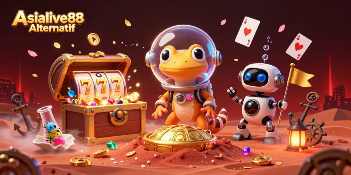 Experience Asialive88 Alternatif with a Martian gecko discovering a gold casino full of treasures.