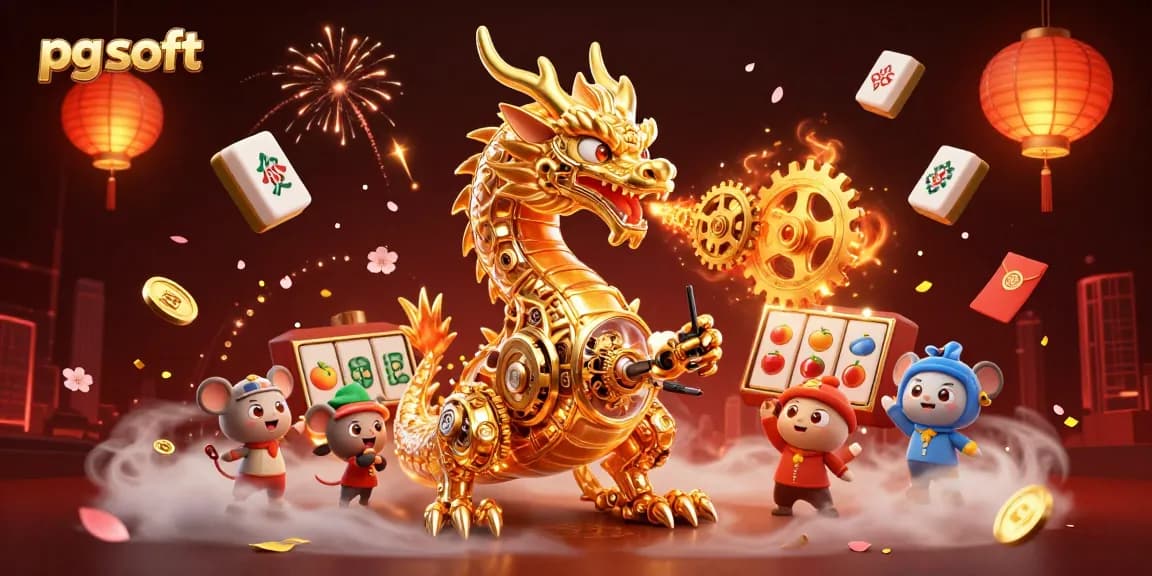 Engage with PG Soft's thrilling slot experience featuring dynamic golden dragon and mahjong elements.