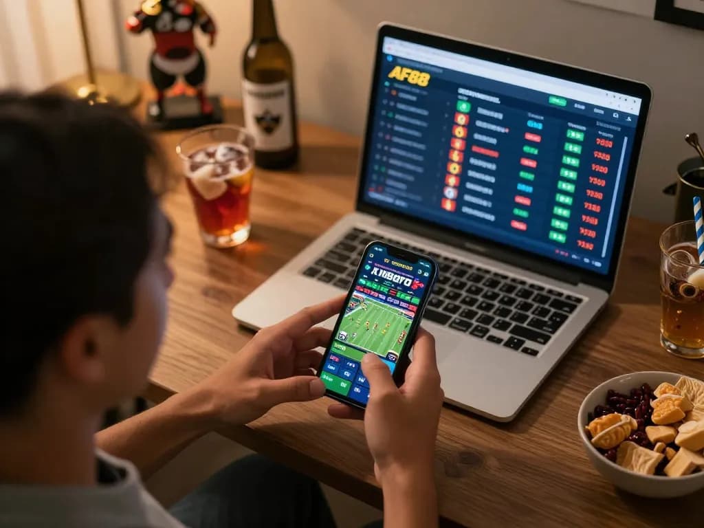 Engaging with live betting options on AF88 in a modern home setup.