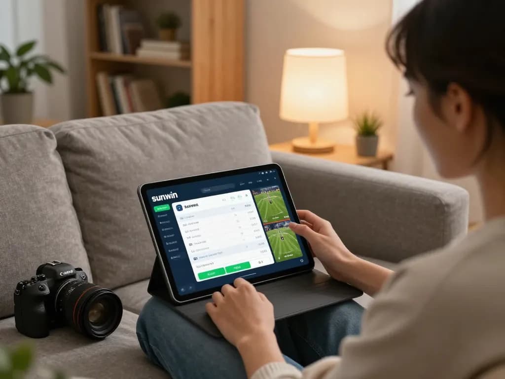 Users placing strategic bets on the sunwin app in a cozy home environment.