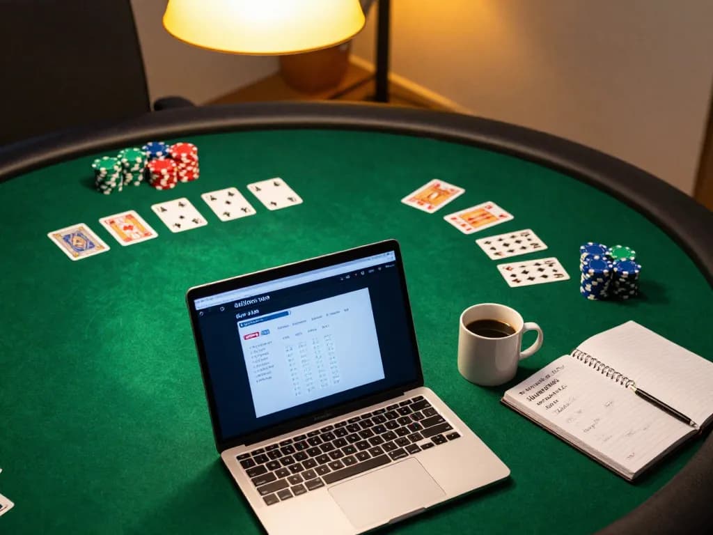Engaging in online poker tactics at home with fabet setup and hand-written strategies.
