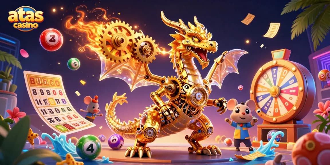 Experience the excitement of atas casino with a vibrant scene showcasing unique characters and game elements.