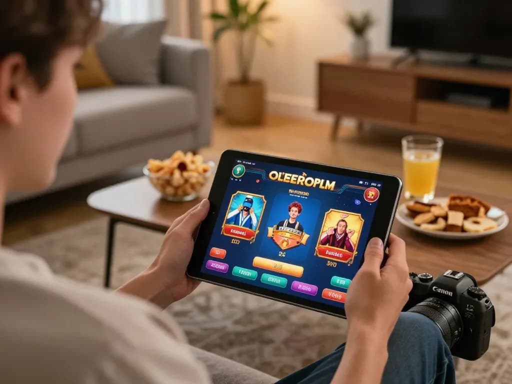 Engaging online gaming scene with dash88 on tablet, showcasing immersive gameplay in a cozy setting