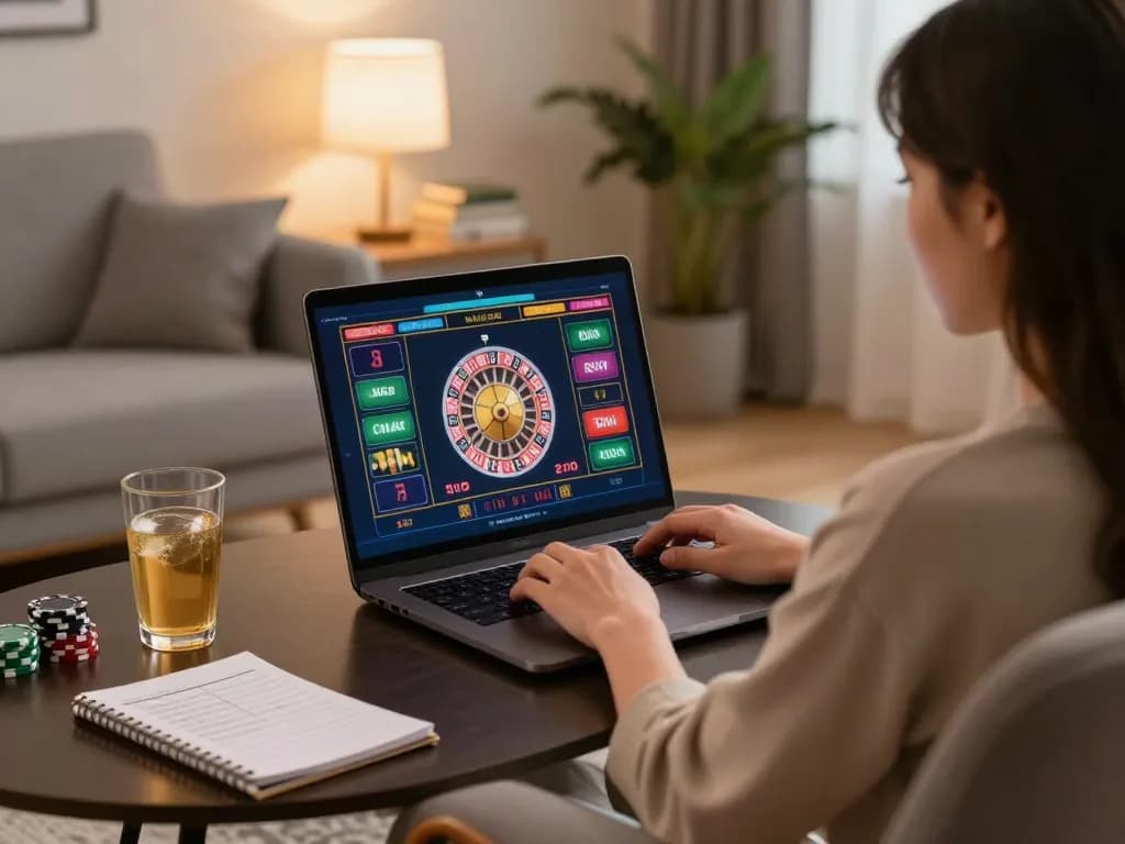 RR88 player engaging with online roulette interface on laptop while analyzing betting strategies