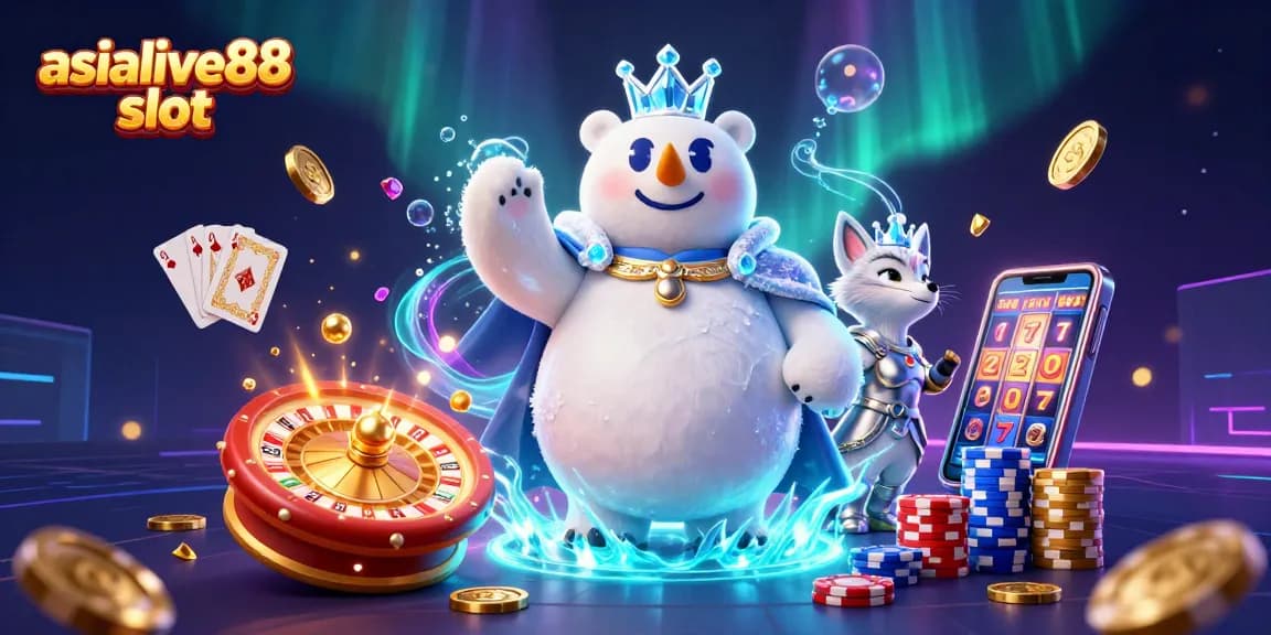 Win big with asialive88 slot, showcasing the ice king polar bear and thrilling casino elements.