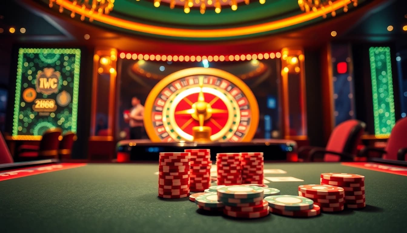 Experience high-stakes action at HB88 with vibrant casino visuals showcasing poker and roulette excitement.