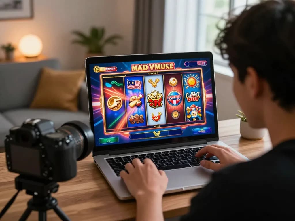 Engaging in online slot malaysia gaming with vibrant reels and immersive graphics on screen.
