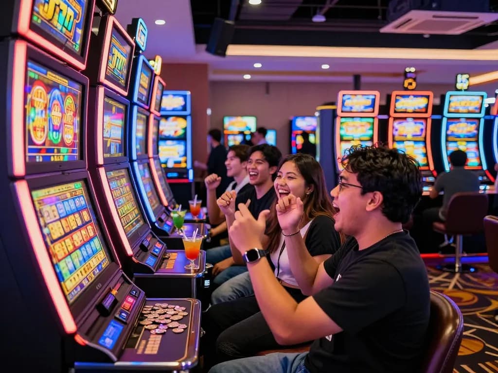 Celebration of a jackpot win at slot gacor 777 machines in a vibrant casino setting.