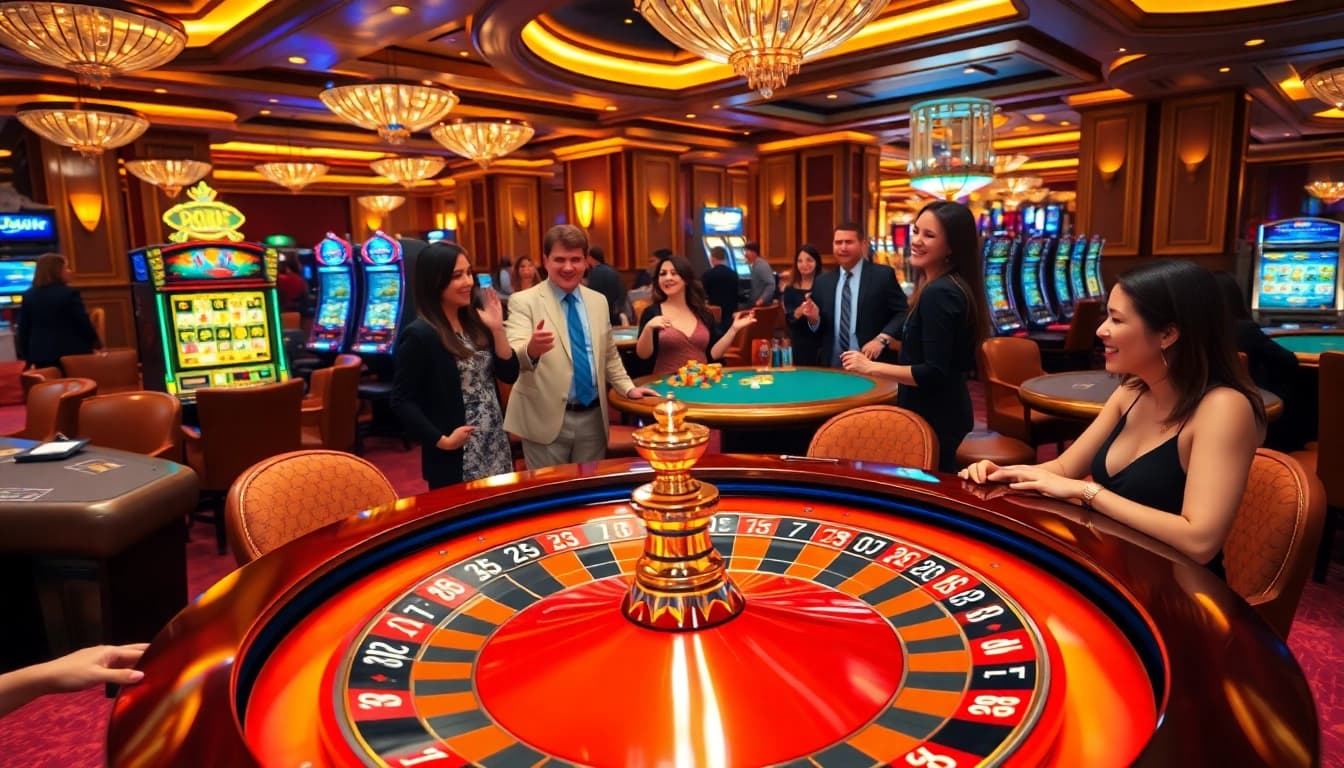 Engaging gamblers with insights into Giải mã giấc mơ amidst a lively casino atmosphere.
