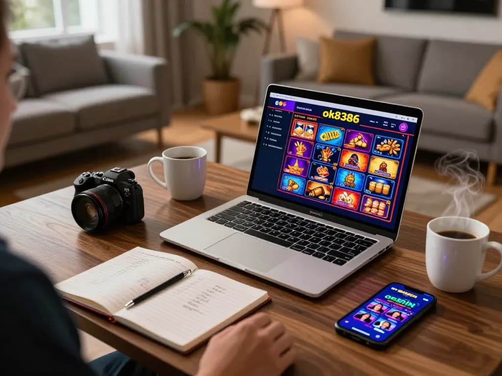 Engaging online casino setup showcasing ok8386 gaming activities with vibrant visuals.