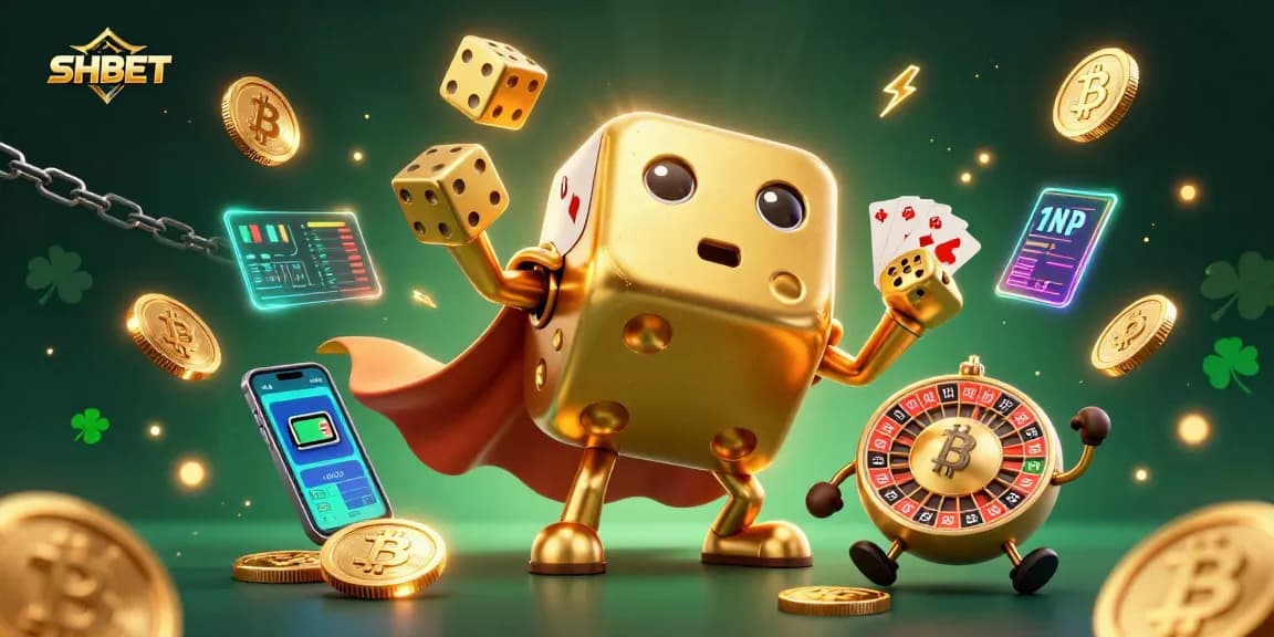 Join SHBET for thrilling dice gameplay amidst glowing Bitcoin and Ethereum coins.