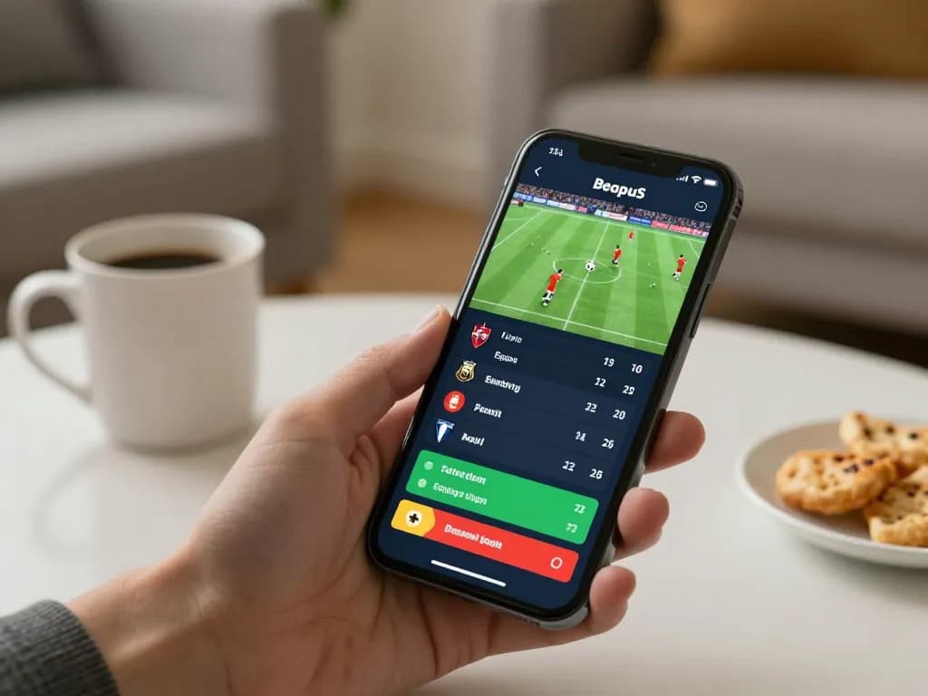 cm88 user placing a live bet on sports betting app in a cozy home setting
