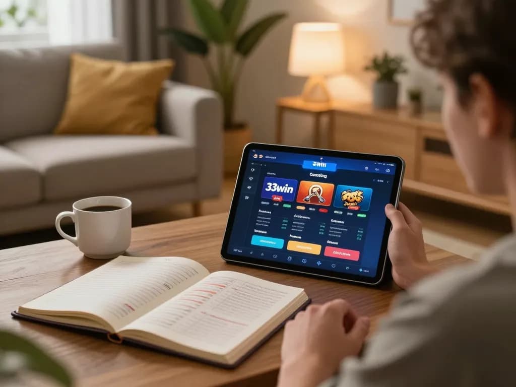 Enjoying strategic gameplay on the 33win app during a cozy home gaming session