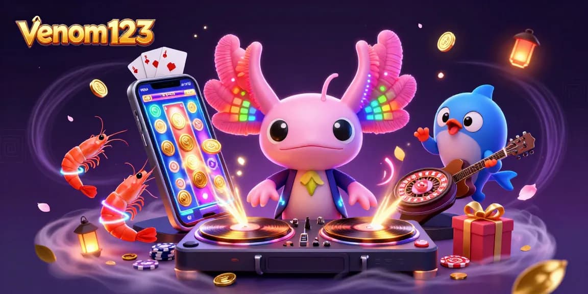 Rasakan keseruan bermain slot online di venom123 dengan ilustrasi menarik dari DJ axolotl dan teman-teman lautnya.