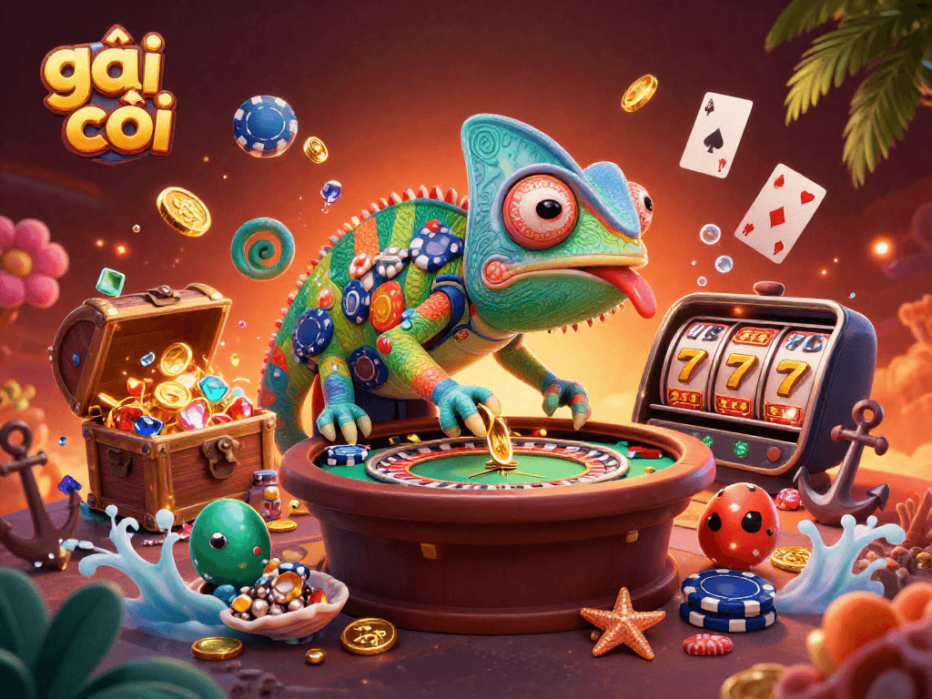 Experience exciting gameplay with gái gọi amidst vibrant casino elements including slot reels and gold coins.
